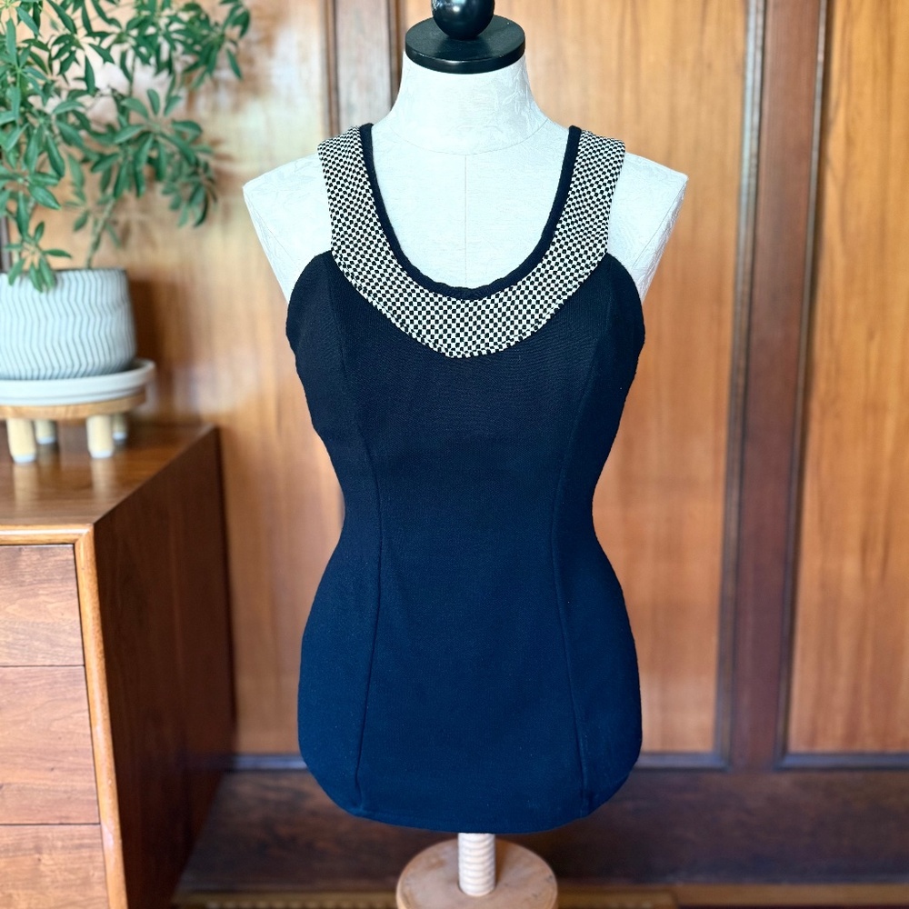 Vintage 50s 1950s Swimsuit Bathing Suit, Black White Checker, SeaLure, Medium